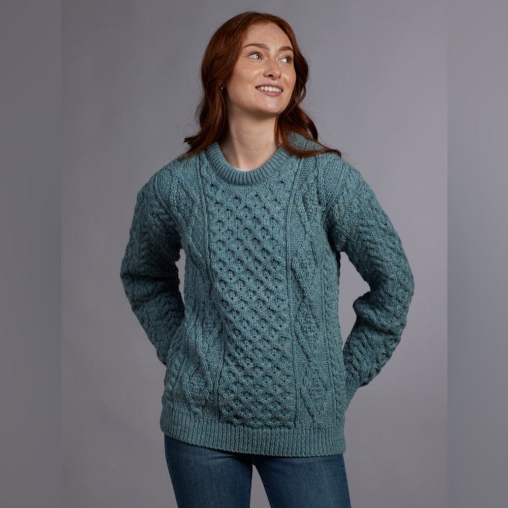 Teal Cable Knit Sweater. 100% wool.